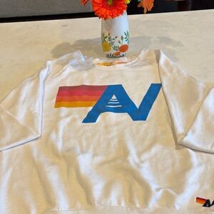 Aviator Nation White Sweatshirt with Blue and Multicolor Logo